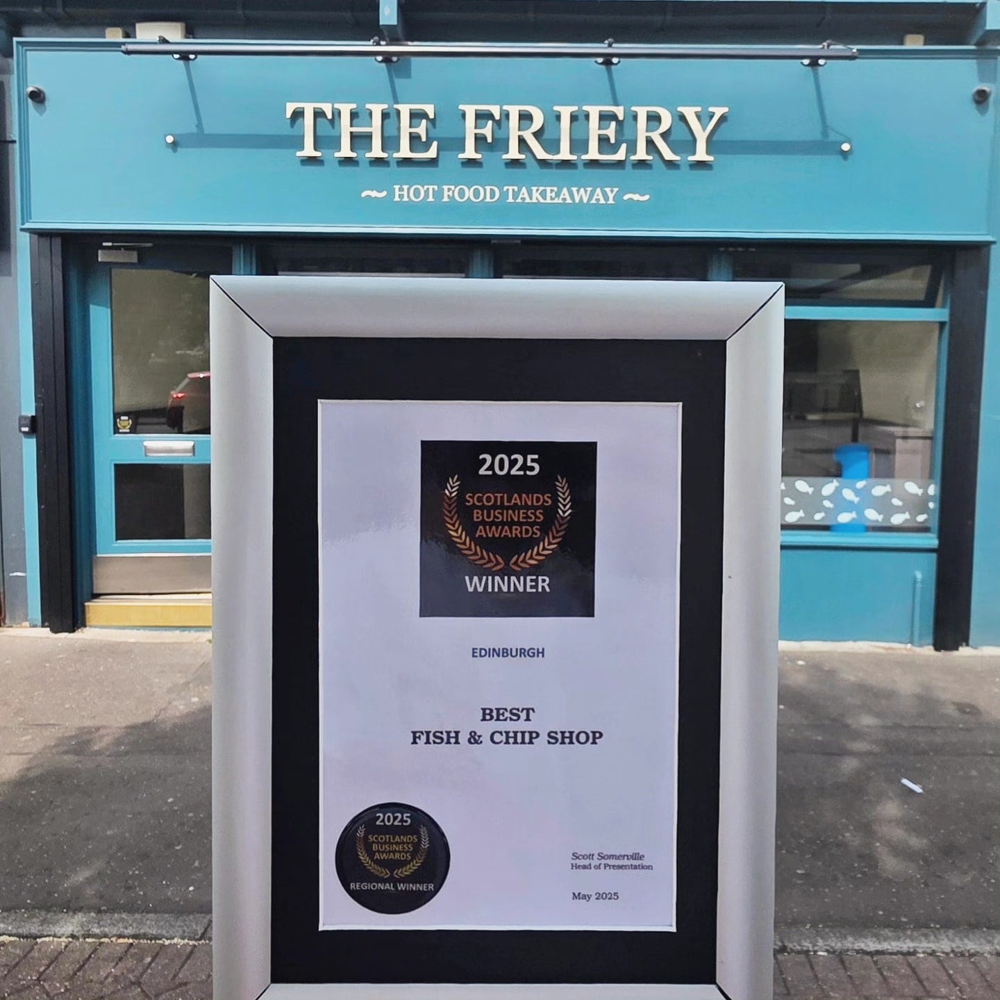The Friery Winner of Best Fish & Chip Shop at 2025 Scotland's Business Awards in Edinburgh.