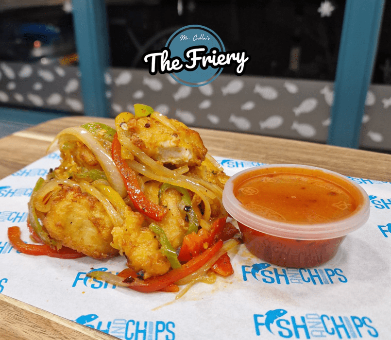 Chicken Bites with sauce served at The Friery in Edinburgh.